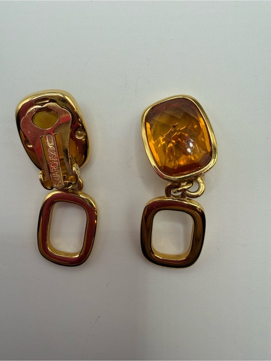 Swarovski Jewelry - Authentic signed Swarovski Gold-Tone Amber Drop clip on Earrings